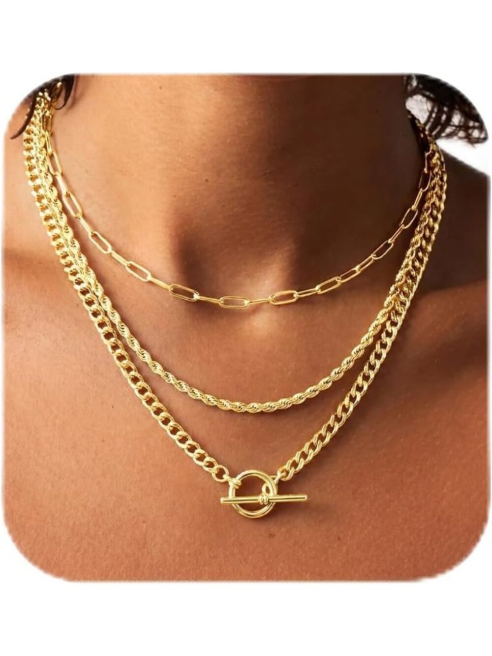 Layered Gold Necklaces for Women, 14K Plated Jewelry, Trendy Fashion Accessory